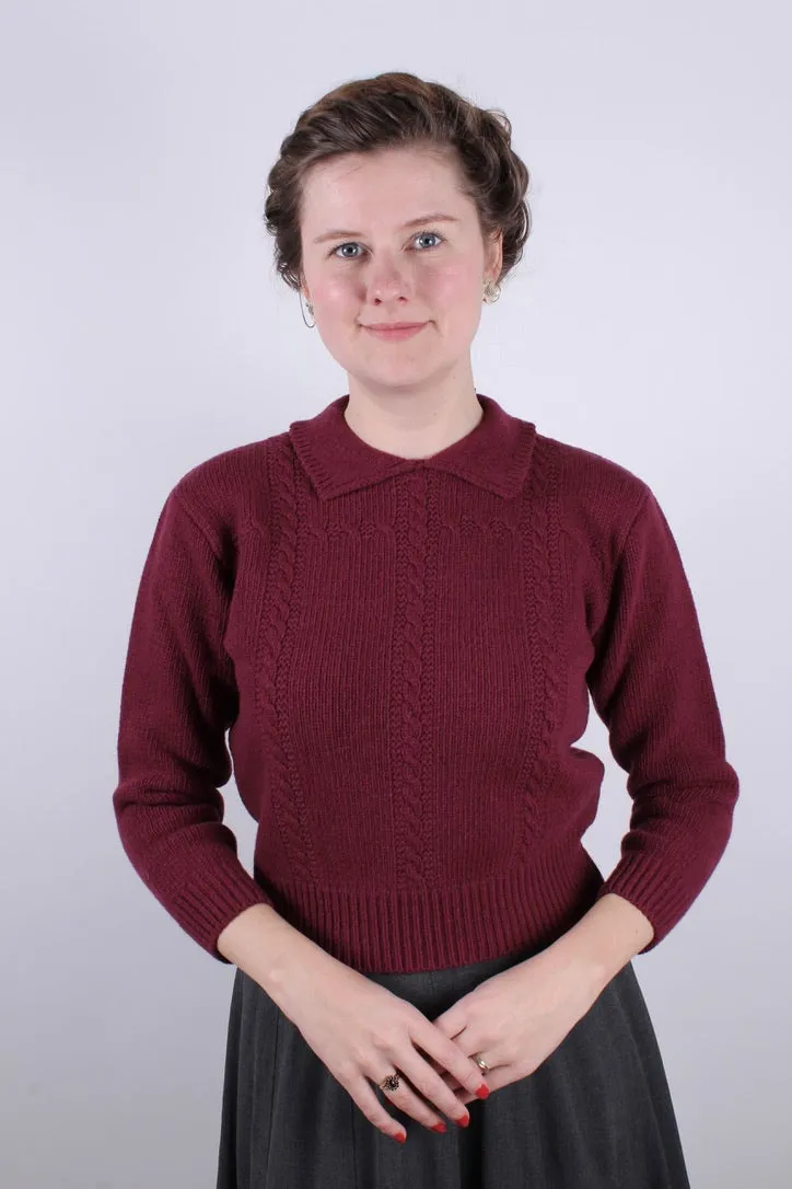 1940s vintage style pullover - Merino - Burgundy - Gertrud