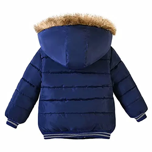 AMIYAN Toddler Boys Girls Down Jacket Hooded Thickened Warm Winter Snowsuit Coat Outerwear(Blue, 1-2T)