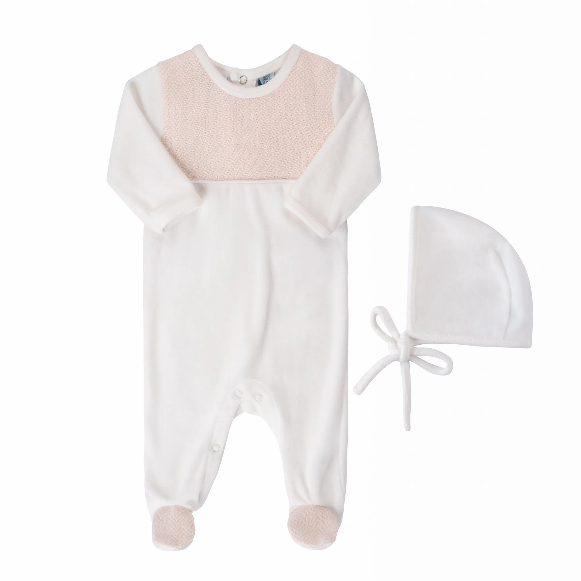Baby Chevron Velour Romper with Hat