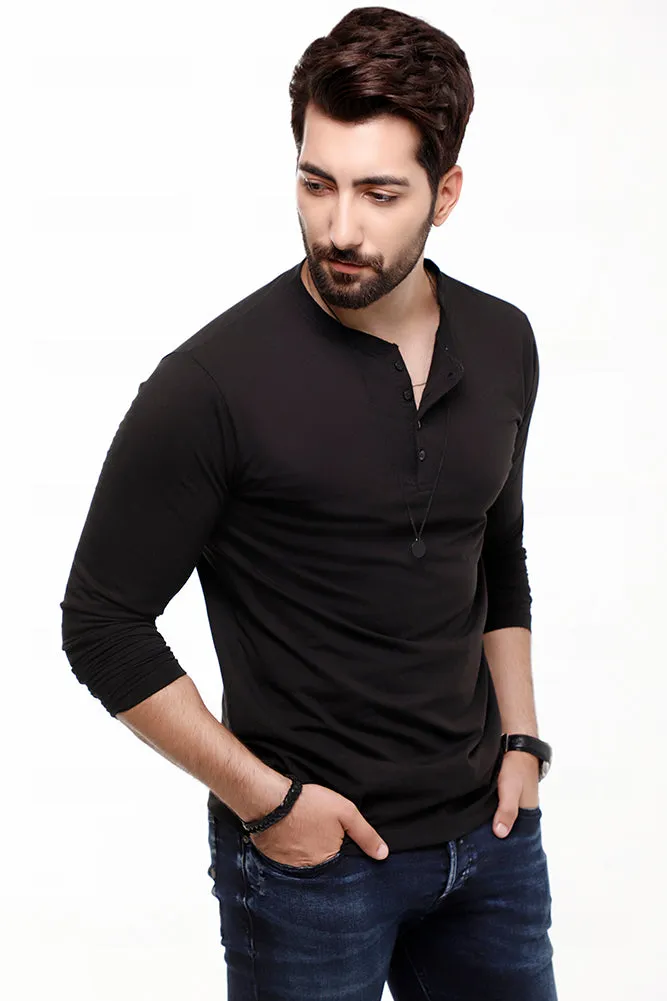 Black Full Sleeves Henley