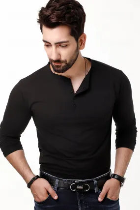 Black Full Sleeves Henley
