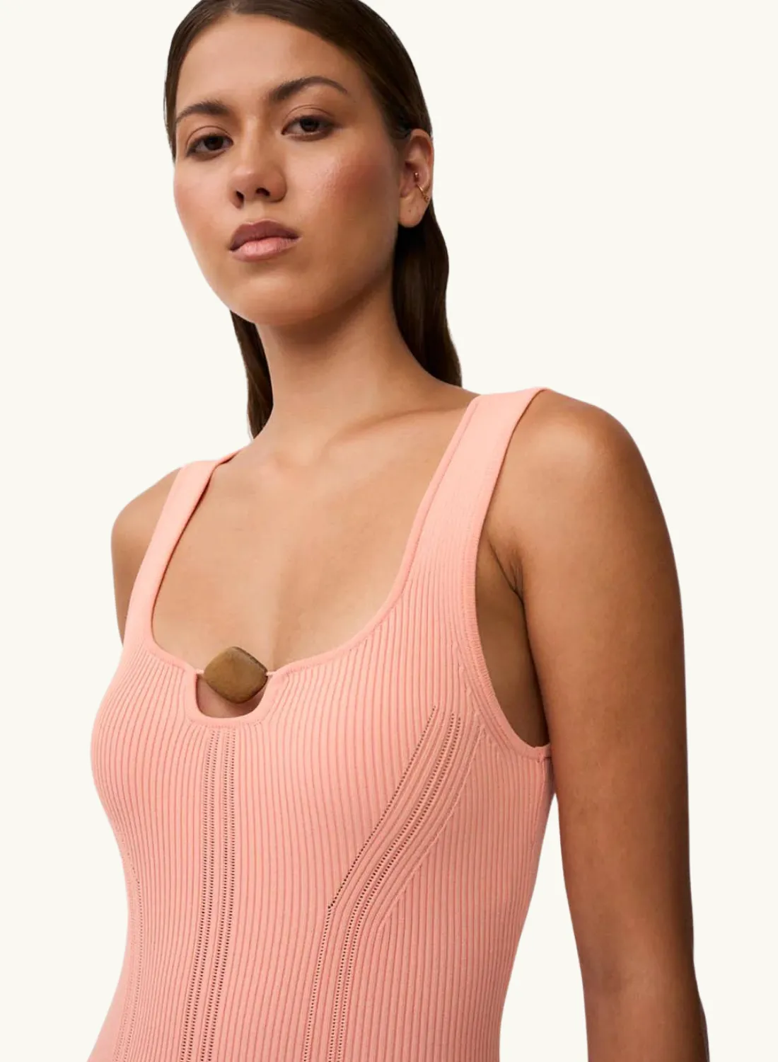 By Johnny Eco Bead Knit Midi Dress in PEACH