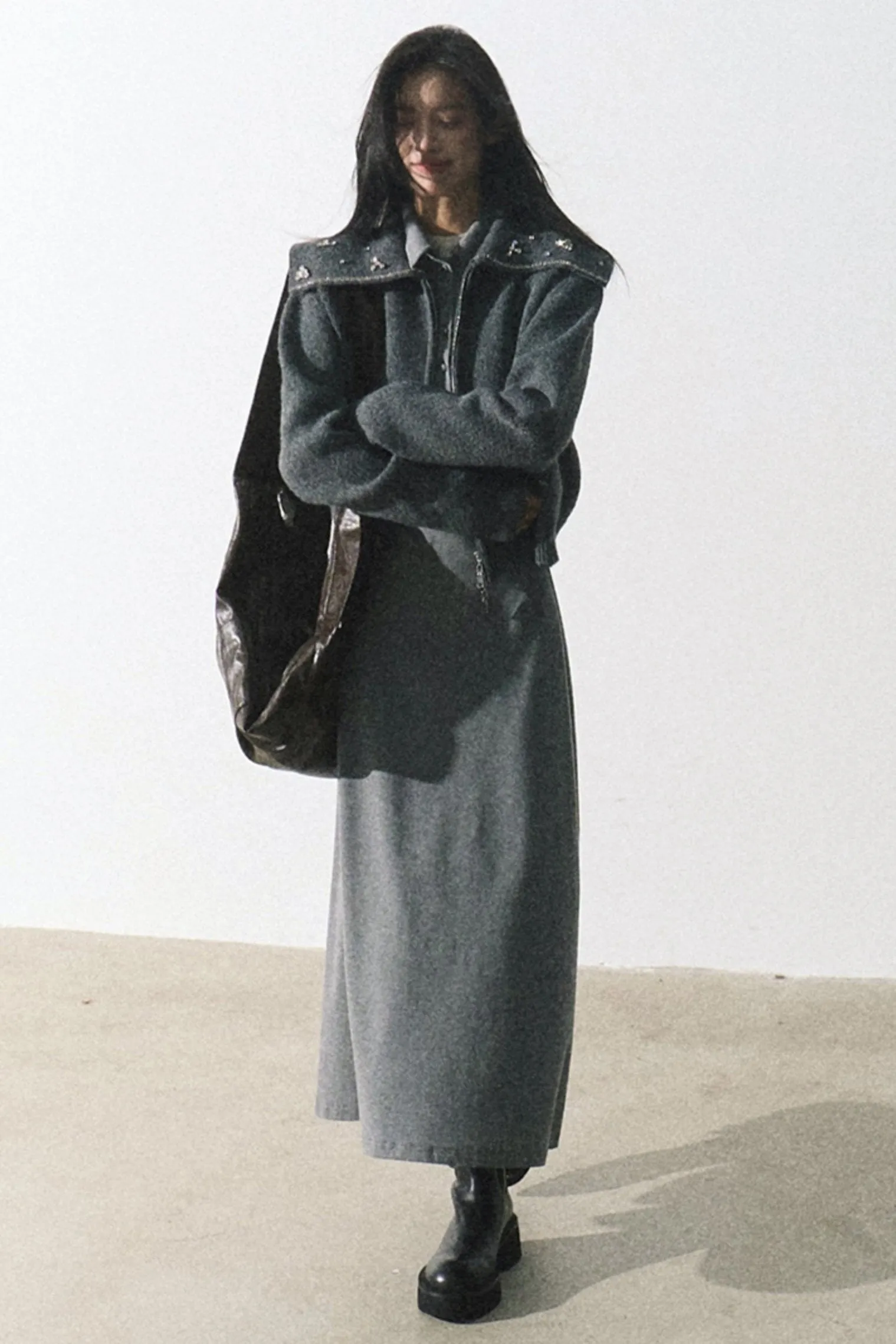 College Shirt Collar Knit Dress