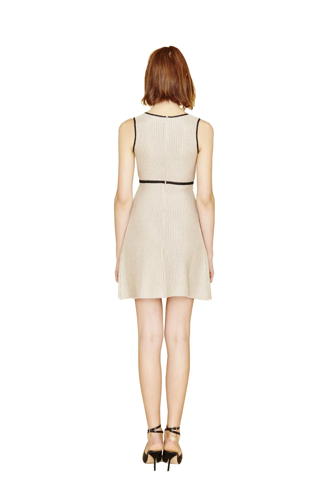 Karine - Pleated White, Black and Tan Color Block Dress