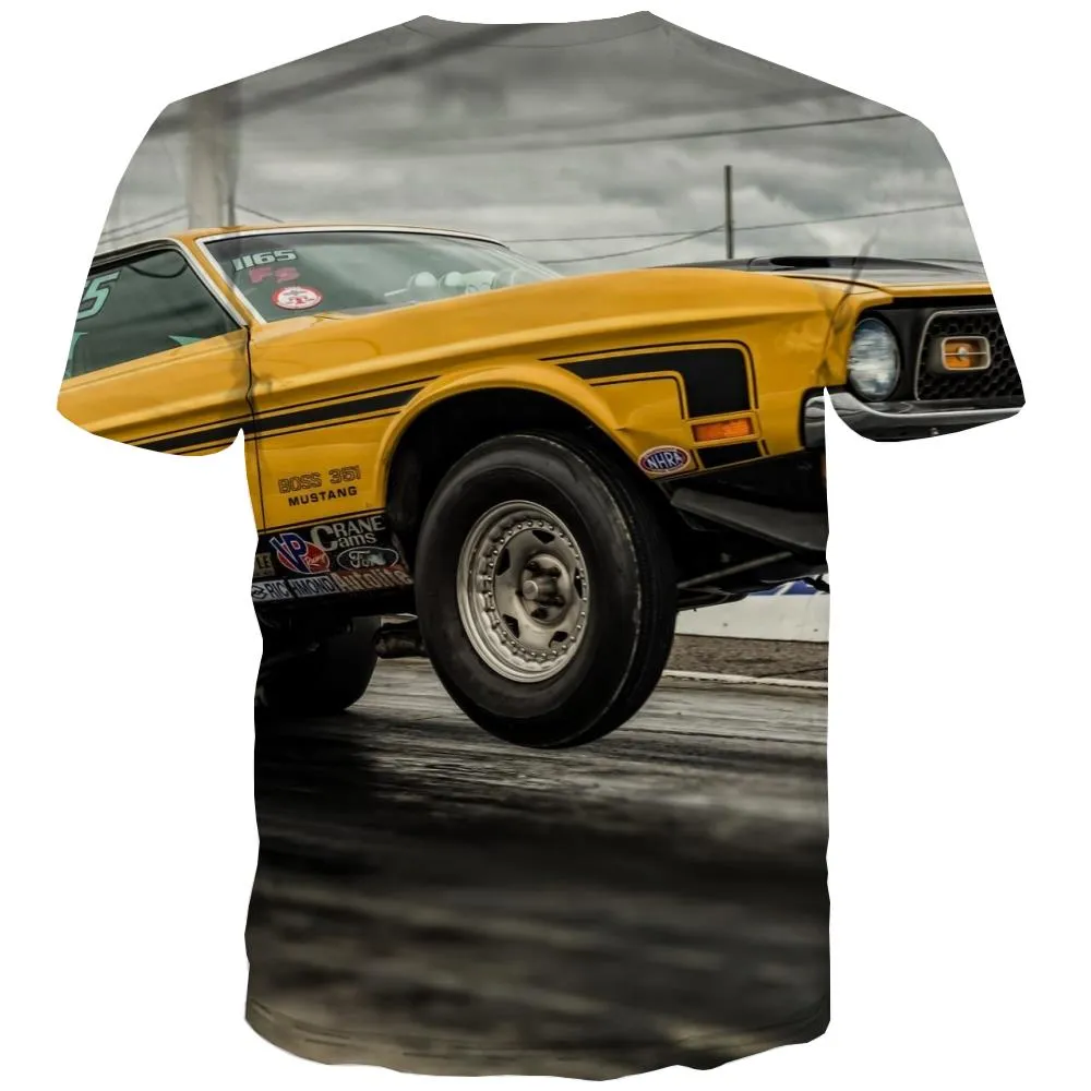 Racing Car T-shirt Men Metal T shirts Funny City Shirt Print Gray T-shirts 3d Retro Tshirt Anime
