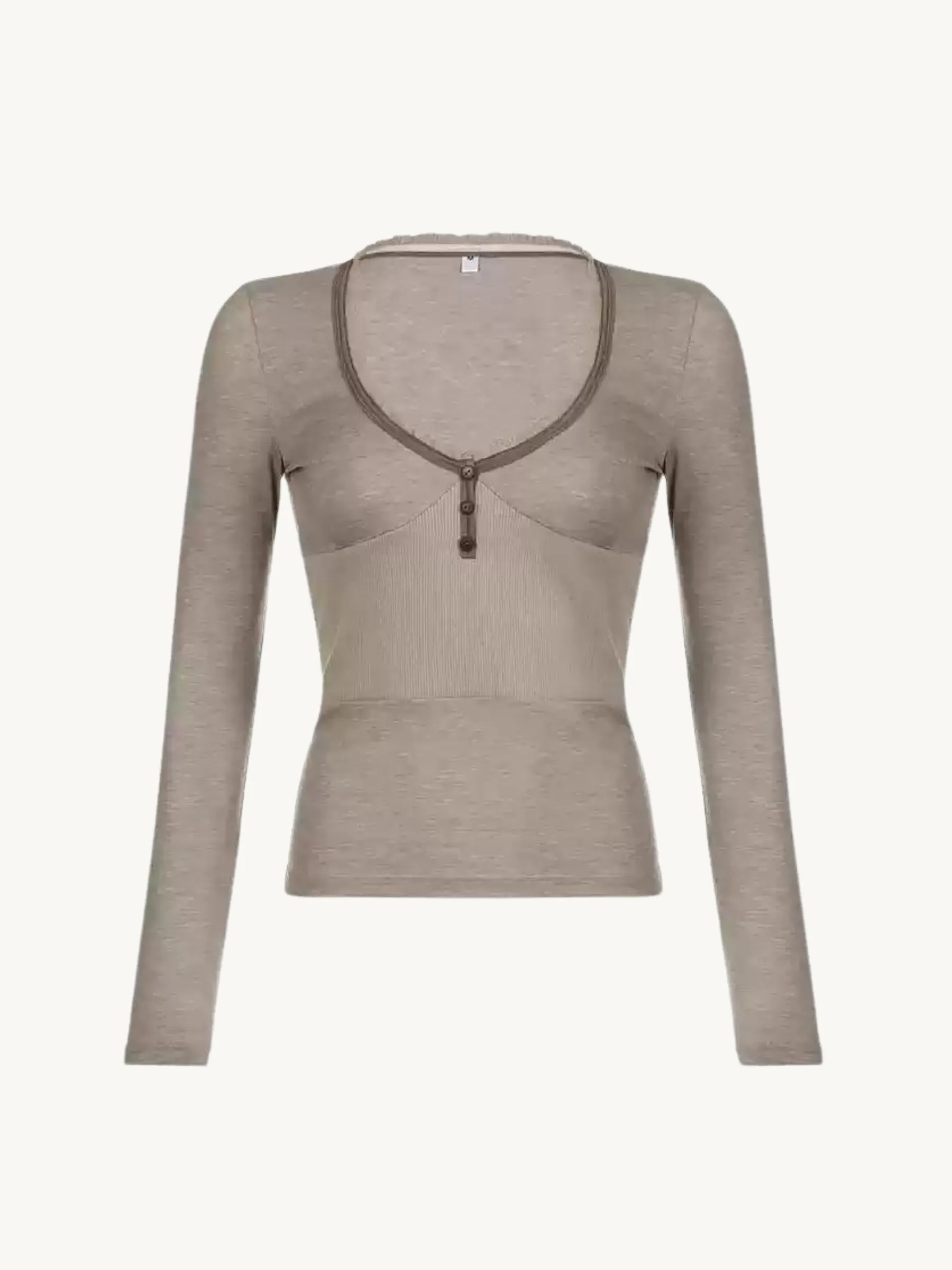 Shai Ribbed Long Sleeve Henley Top