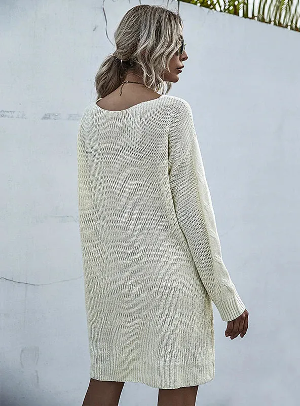 TastyHottie - V-NECK PULLOVER CASUAL LONG SWEATER DRESS