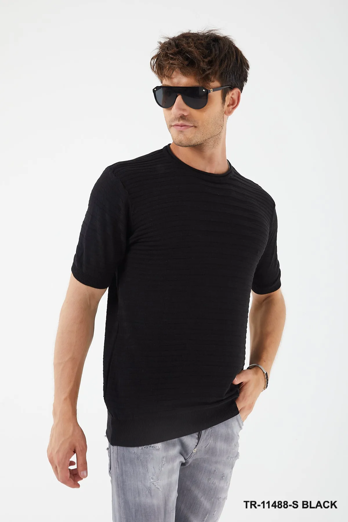 Textured Knit Crewneck T-Shirt TR-11488