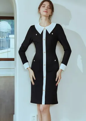 TWO-TONE KNIT SLIM DRESS